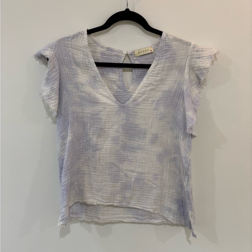 Stark X Gauze Ruffle Sleeve V Neck Tie Dye Top